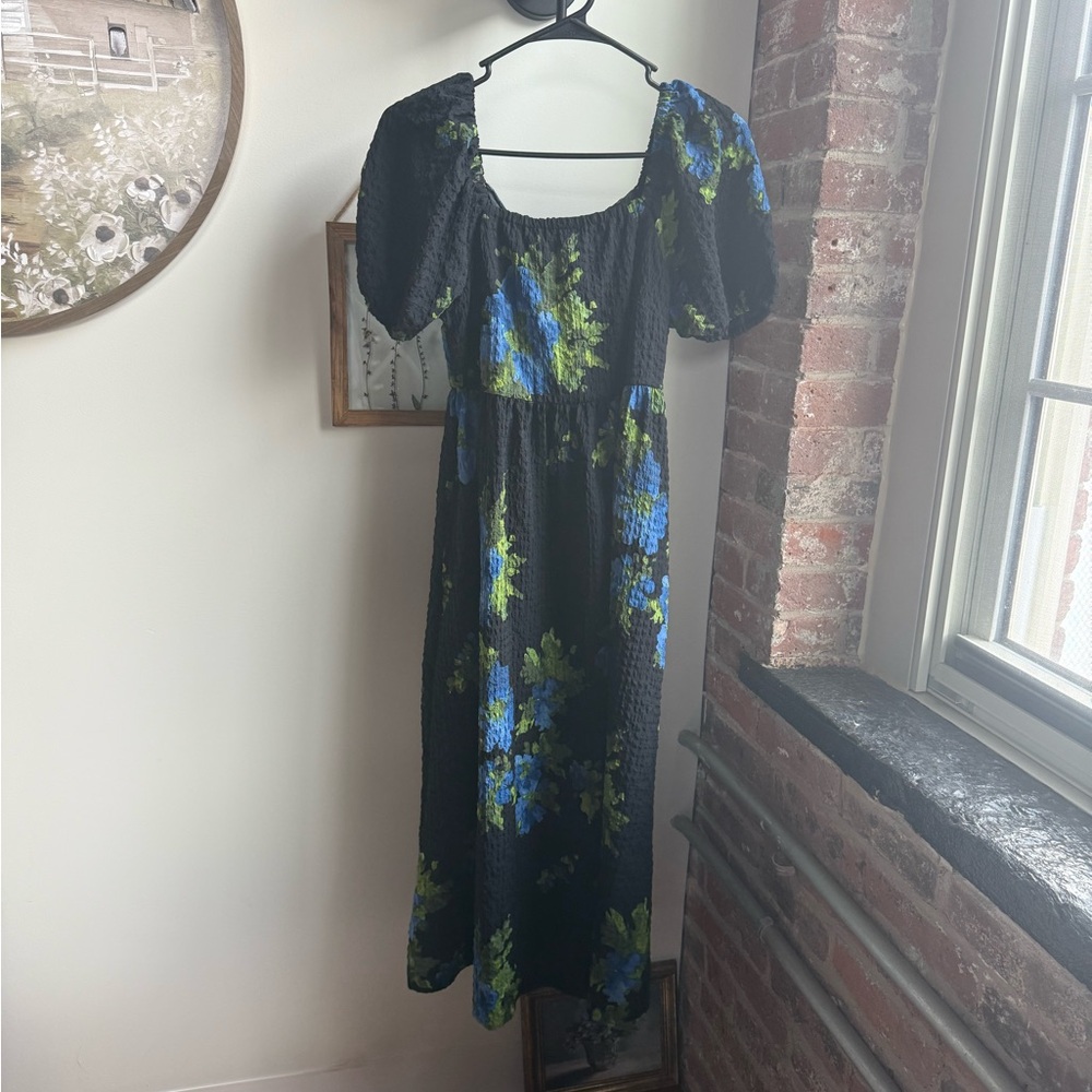 Time and Tru Black and Blue Floral Maxi Dress xs